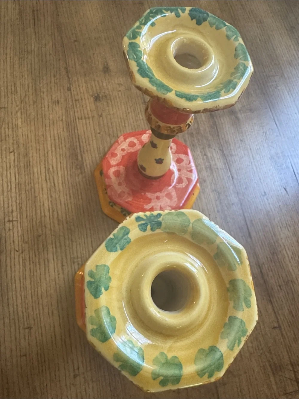 Hand-Painted Ceramic Red & Yellow Candlestick Pair Made in Italy | Southwestern